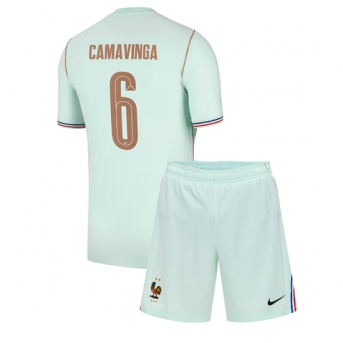 Billige Fotballdrakt Frankrike Eduardo Camavinga #6 Replika Bortedraktsett Barn VM 2026 Kortermet (med bukser)